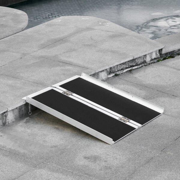 HOMCOM Rampă portabilă pliabilă pentru scaun cu rotile, 91x72 cm, din aluminiu, 270 kg, argintie | Aosom Romania