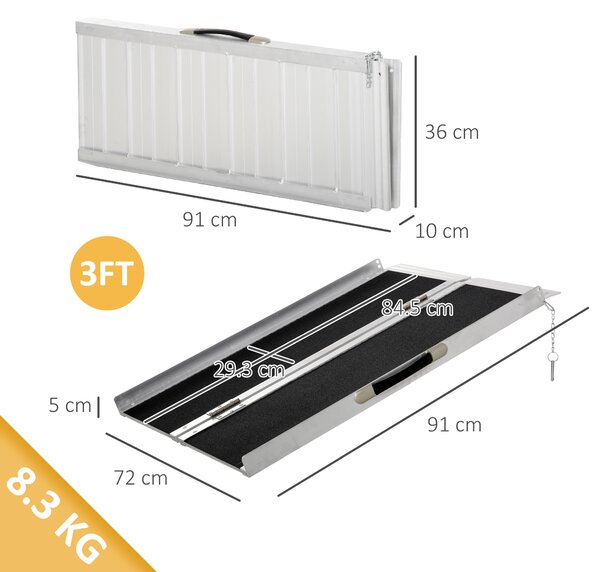 HOMCOM Rampă portabilă pliabilă pentru scaun cu rotile, 91x72 cm, din aluminiu, 270 kg, argintie | Aosom Romania