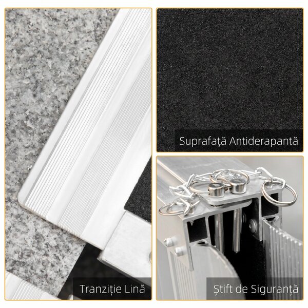 HOMCOM Rampă portabilă pliabilă pentru scaun cu rotile, 91x72 cm, din aluminiu, 270 kg, argintie | Aosom Romania