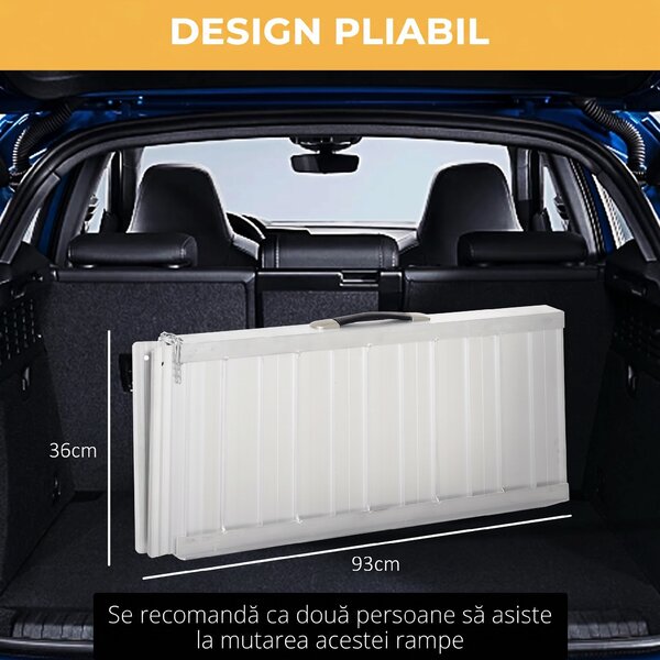 HOMCOM Rampă portabilă pliabilă pentru scaun cu rotile, 91x72 cm, din aluminiu, 270 kg, argintie | Aosom Romania