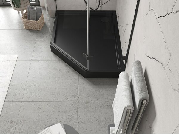 Mexen Flow+, cădiță de duș pentagonală, stânga, 90 x 80 cm, negru mat, 46P708090LH