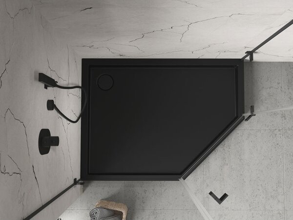 Mexen Flow+, cădiță de duș pentagonală, stânga, 90 x 80 cm, negru mat, 46P708090LH