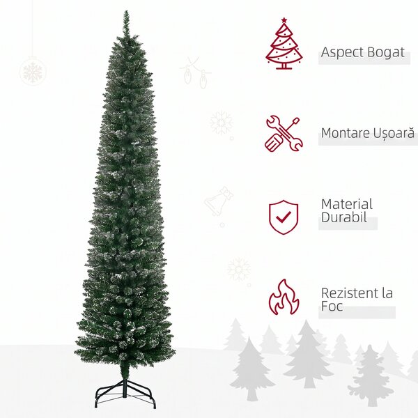 HOMCOM Brad de Crăciun Slim cu 624 Ramuri, Bază Pliabilă, Plastic și Metal, 56x56x225 cm, Verde | Aosom Romania