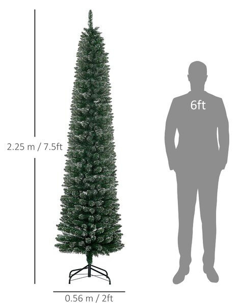 HOMCOM Brad de Crăciun Slim cu 624 Ramuri, Bază Pliabilă, Plastic și Metal, 56x56x225 cm, Verde | Aosom Romania