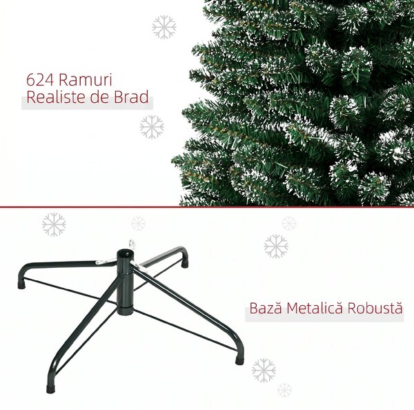HOMCOM Brad de Crăciun Slim cu 624 Ramuri, Bază Pliabilă, Plastic și Metal, 56x56x225 cm, Verde | Aosom Romania
