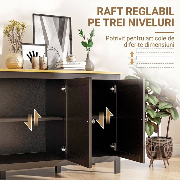 HOMCOM Dulap cu 2 Compartimente și 2 Rafturi Reglabile pe 3 Nivele, 120 x 40 x 70 cm, Negru și Lemn | Aosom Romania