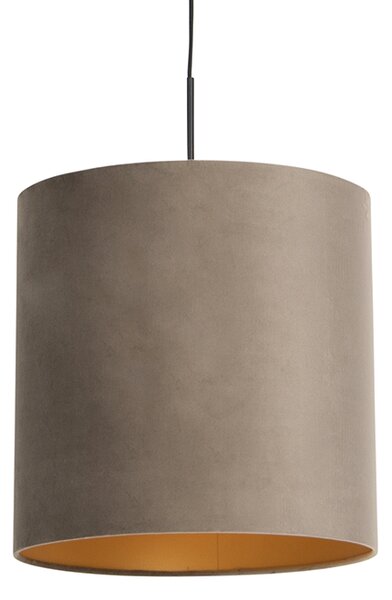 Lampă suspendată cu nuanță de velur taupe cu aur 40 cm - Combi