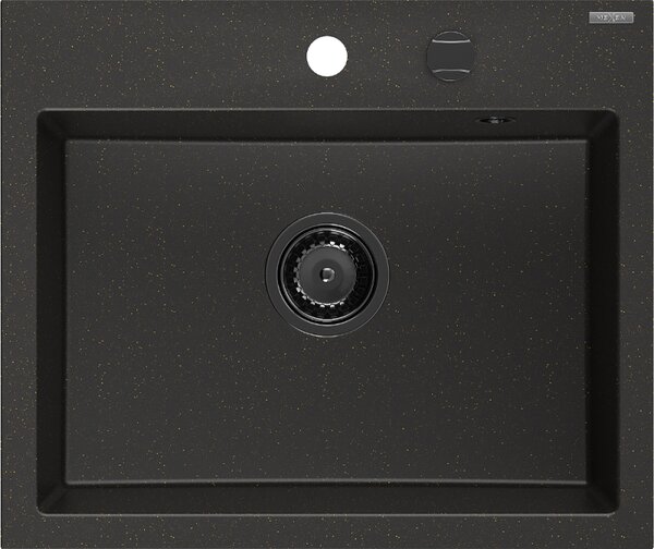 Mexen Oscar, chiuvetă granit cu 1 cameră 580x490x205 mm, negru-auriu metalic, 6519581000-75-B