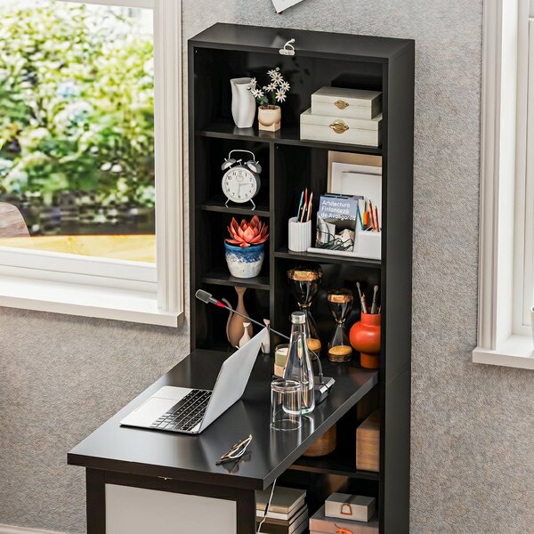 HOMCOM Birou Modern Pliabil cu Bibliotecă și Tablă, din Lemn și Metal, 98x51x153 cm, Negru | Aosom Romania