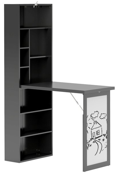 HOMCOM Birou Modern Pliabil cu Bibliotecă și Tablă, din Lemn și Metal, 98x51x153 cm, Negru | Aosom Romania
