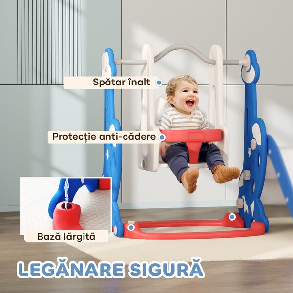 AIYAPLAY Tobogan copii 4 în 1 cu leagăn, scară de cățărare și coș de baschet, 18-48 luni, albastru închis | Aosom Romania