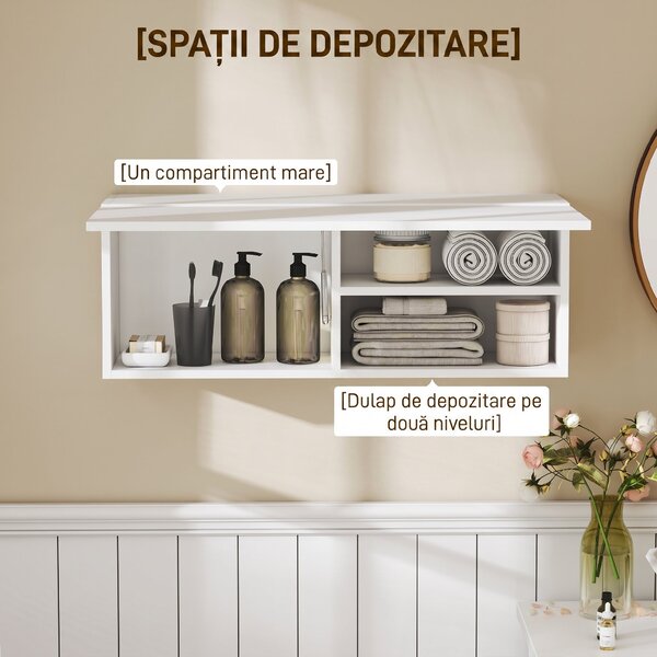 HOMCOM Dulap Suspendat pentru Baie cu Ușă Rabatabilă și Rafturi, 80x25x30 cm, Alb | Aosom Romania
