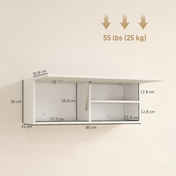 HOMCOM Dulap Suspendat pentru Baie cu Ușă Rabatabilă și Rafturi, 80x25x30 cm, Alb | Aosom Romania
