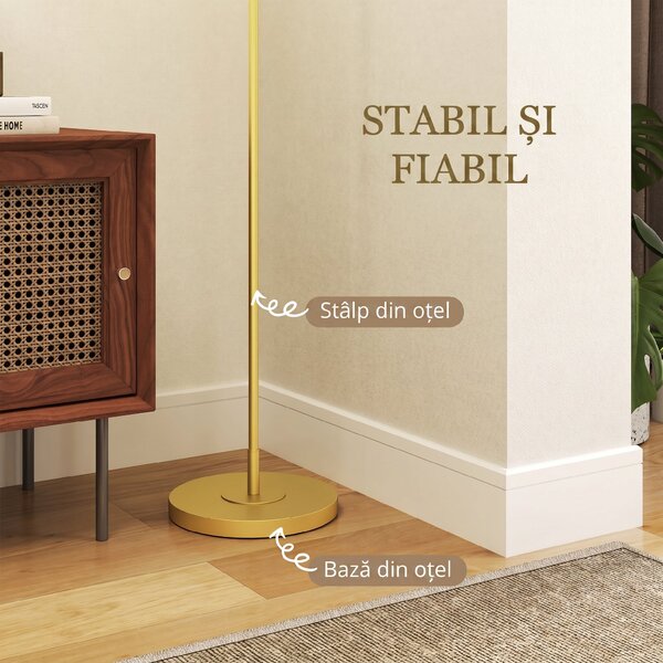 HOMCOM Lampadar Modern Arcuit din Oțel și Poliester, Auriu | Aosom Romania
