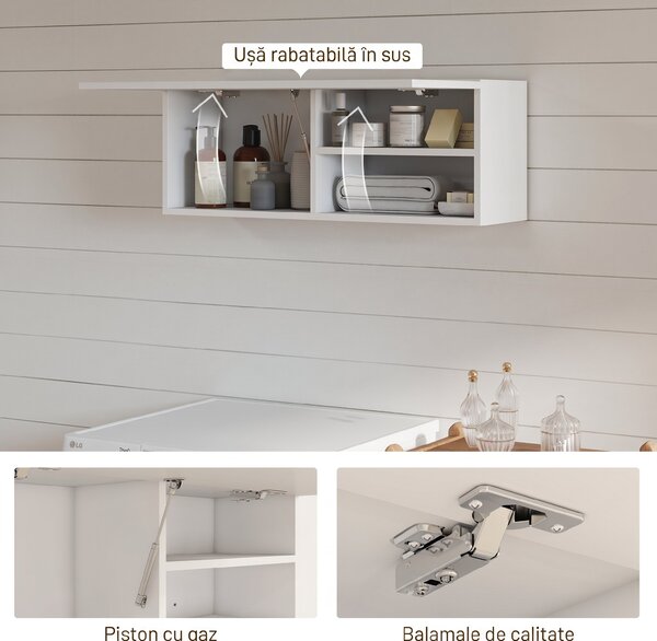 HOMCOM Dulap Suspendat pentru Baie cu Ușă Rabatabilă și Rafturi, 80x25x30 cm, Alb | Aosom Romania