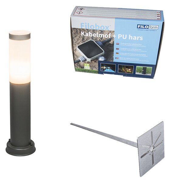 Lampă de exterior pe stâlp antracit 45 cm IP44 - Rox cu țăruș de sol și glandă pentru cablu