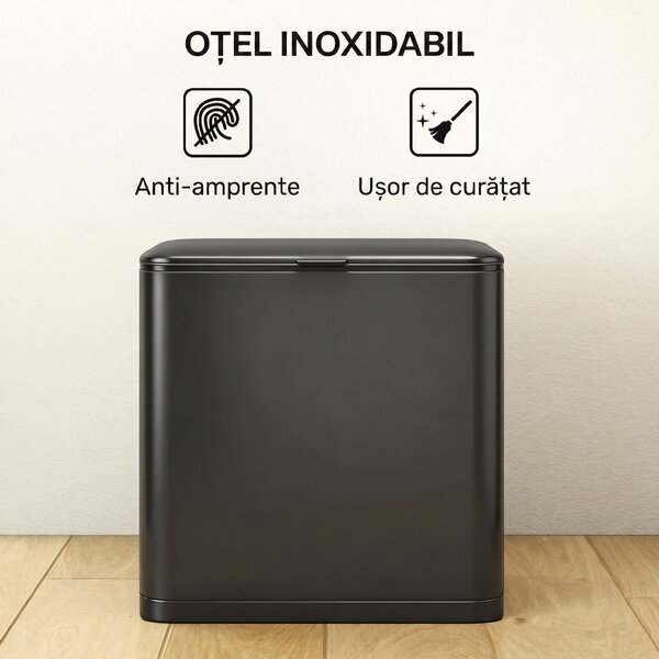 HOMCOM Pubelă 8 L cu Capac din Oțel Inoxidabil, Suspendată sau de Sine Stătătoare, 29,7x17,4x30 cm, Negru | Aosom Romania
