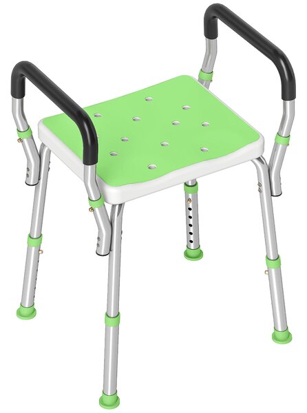 HOMCOM Scaun de duș din aluminiu, reglabil pe înălțime, cu cotiere și picioare antiderapante, verde | Aosom Romania