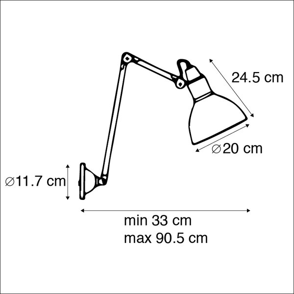Lampă de perete industrială neagră reglabilă - Wye