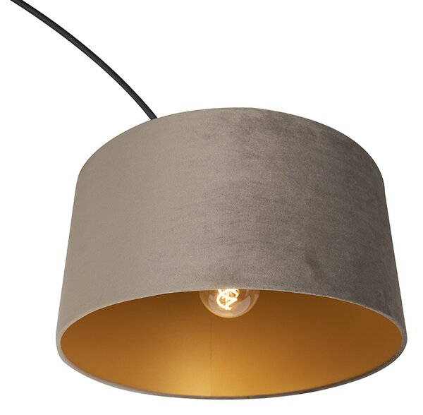 Lampă cu arc cu abajur din catifea neagră taupe cu auriu 50 cm - XXL