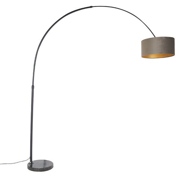 Lampă cu arc cu abajur din catifea neagră taupe cu auriu 50 cm - XXL