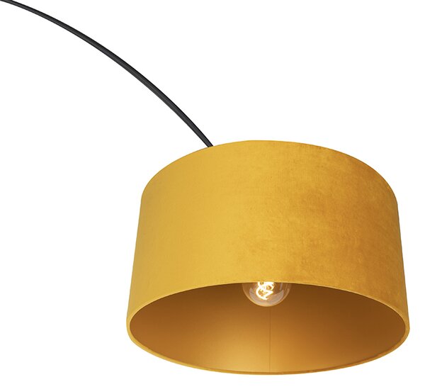 Lampă cu arc neagră cu abajur din catifea galben ocru cu auriu 50 cm - XXL