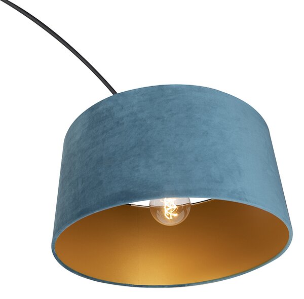 Lampă cu arc cu abajur din catifea neagră albastru cu auriu 50 cm - XXL