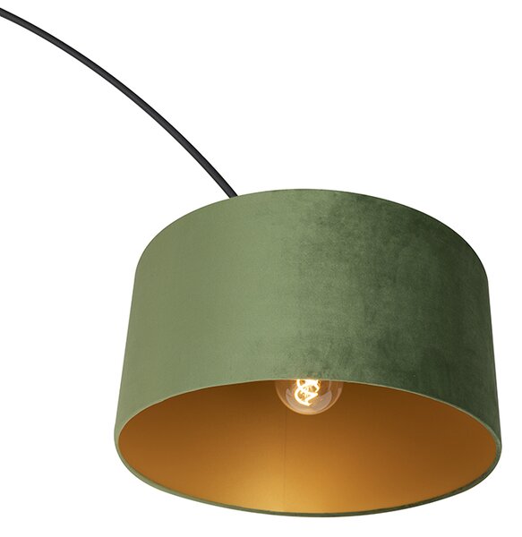 Lampă cu arc cu abajur din catifea neagră verde cu auriu 50 cm - XXL