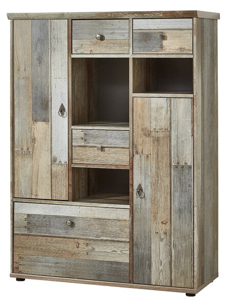 Cabinet din pal, cu 3 sertare si 3 usi Bazna Medium Natur / Gri inchis, l99xA39xH133 cm