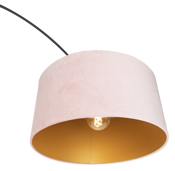 Lampă cu arc cu abajur din catifea neagră roz cu auriu 50 cm - XXL