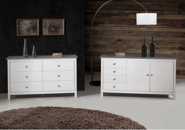 Comodă albă joasă din lemn de pin 130x80 cm Berna – Marckeric
