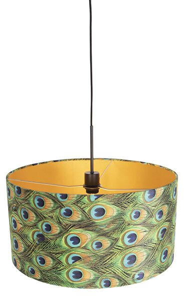 Lampă suspendată cu abajur din catifea turcoaz cu auriu 50 cm - Combi