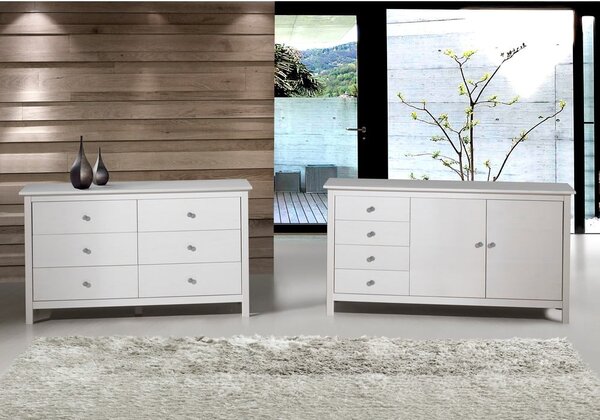 Comodă albă joasă din lemn de pin 130x80 cm Berna – Marckeric
