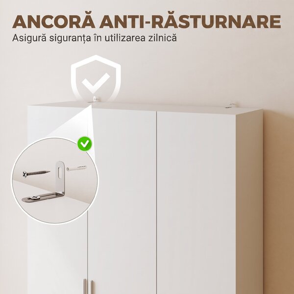 HOMCOM Dulap cu Rafturi Reglabile și Uși cu Închidere Lentă pentru Dormitor, Alb | Aosom Romania