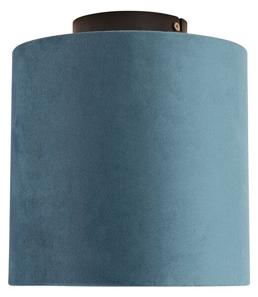 Plafoniera cu abajur din catifea albastru cu auriu 20 cm - Combi Black