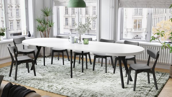 Mazzoni EXPANSO Alb Mat/picioare negre - MASĂ MARE ROTUNDĂ Ø110 EXTENSIBILĂ PÂNĂ LA 310 cm CU PICIOARE Y LOFT/INDUSTRIALĂ