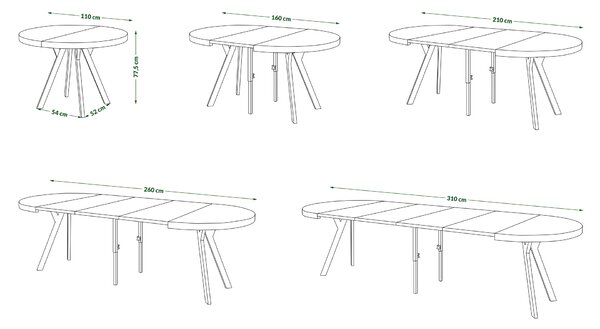 Mazzoni EXPANSO Stejar Craft Auriu/picioare negre - MASĂ MARE ROTUNDĂ Ø110 EXTENSIBILĂ PÂNĂ LA 310 cm CU PICIOARE Y LOFT/INDUSTRIALĂ
