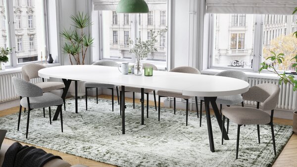 Mazzoni EXPANSO Alb Mat/picioare negre - MASĂ MARE ROTUNDĂ Ø110 EXTENSIBILĂ PÂNĂ LA 310 cm CU PICIOARE Y LOFT/INDUSTRIALĂ