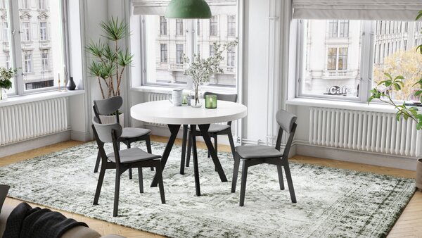 Mazzoni EXPANSO Alb Mat/picioare negre - MASĂ MARE ROTUNDĂ Ø110 EXTENSIBILĂ PÂNĂ LA 310 cm CU PICIOARE Y LOFT/INDUSTRIALĂ