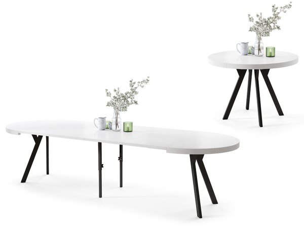 Mazzoni EXPANSO Alb Mat/picioare negre - MASĂ MARE ROTUNDĂ Ø110 EXTENSIBILĂ PÂNĂ LA 310 cm CU PICIOARE Y LOFT/INDUSTRIALĂ