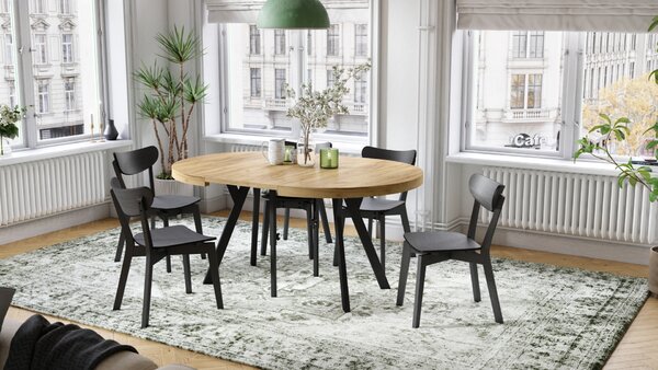 Mazzoni EXPANSO Stejar Craft Auriu/picioare negre - MASĂ MARE ROTUNDĂ Ø110 EXTENSIBILĂ PÂNĂ LA 310 cm CU PICIOARE Y LOFT/INDUSTRIALĂ