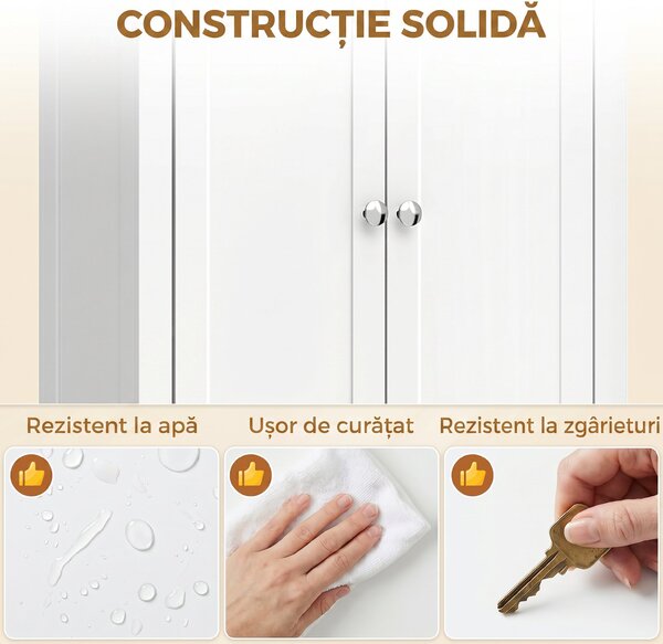 HOMCOM Dulap De Baie Slim Cu 2 Uși, Rafturi Reglabile, MDF, Metal, 60x30x170 cm, Alb | Aosom Romania