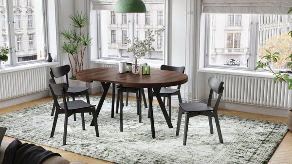 Mazzoni EXPANSO Stejar Maro/picioare negre - MASĂ MARE ROTUNDĂ Ø110 EXTENSIBILĂ PÂNĂ LA 310 cm CU PICIOARE Y LOFT/INDUSTRIALĂ