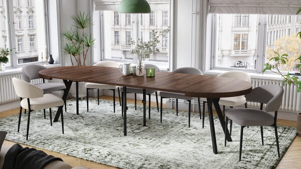 Mazzoni EXPANSO Stejar Maro/picioare negre - MASĂ MARE ROTUNDĂ Ø110 EXTENSIBILĂ PÂNĂ LA 310 cm CU PICIOARE Y LOFT/INDUSTRIALĂ