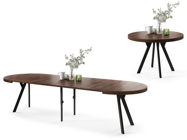Mazzoni EXPANSO Stejar Maro/picioare negre - MASĂ MARE ROTUNDĂ Ø110 EXTENSIBILĂ PÂNĂ LA 310 cm CU PICIOARE Y LOFT/INDUSTRIALĂ