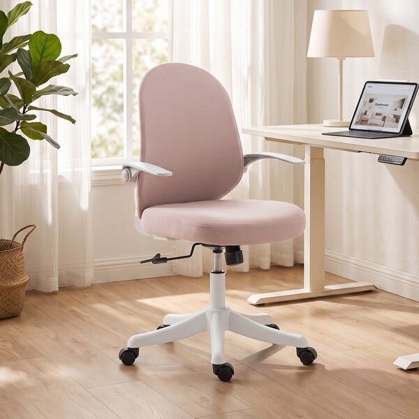 HOMCOM Scaun de Birou Ergonomic cu Brațe Rabatabile și Înălțime Reglabilă, Mesh Respirabil, 60,5x54x99 cm, Roz | Aosom Romania