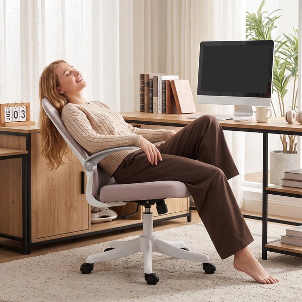 HOMCOM Scaun de Birou Ergonomic cu Brațe Rabatabile și Înălțime Reglabilă, Mesh Respirabil, 60,5x54x99 cm, Roz | Aosom Romania