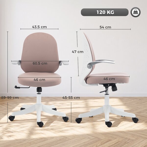 HOMCOM Scaun de Birou Ergonomic cu Brațe Rabatabile și Înălțime Reglabilă, Mesh Respirabil, 60,5x54x99 cm, Roz | Aosom Romania