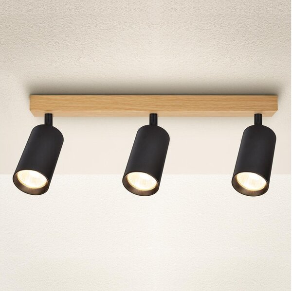 Brilagi - Spot aplicat SELE 3x GU10/30W/230V, negru/decor stejar