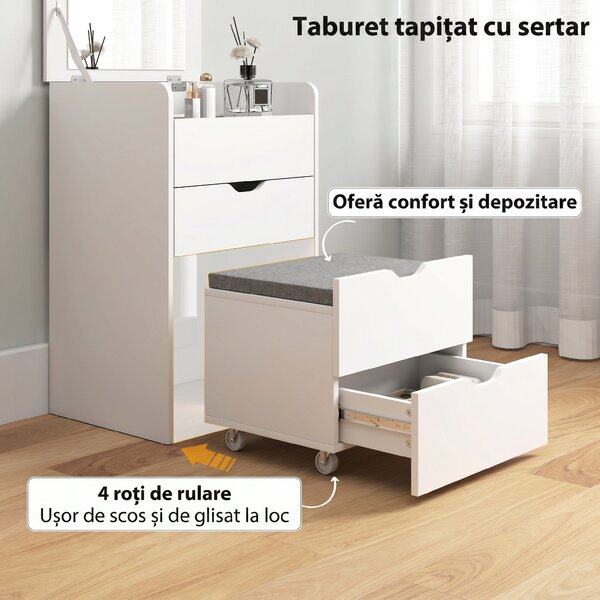 HOMCOM Măsuță de Toaletă cu Oglindă Rabatabilă și Scaun, Compactă, Alb | Aosom Romania